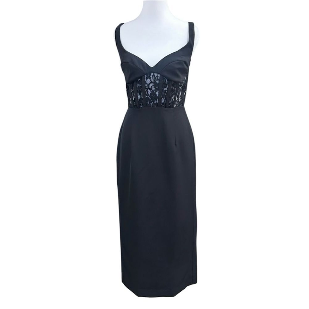 NEW Bardot Black Corset Lace Panel Midi Dress Sz M / 8